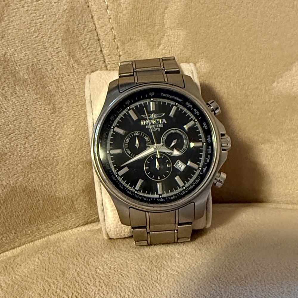 Invicta Silver Watch with Black Dial